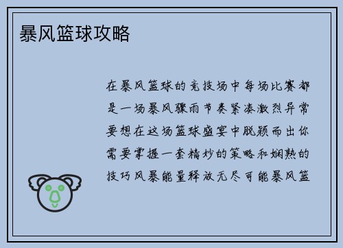暴风篮球攻略